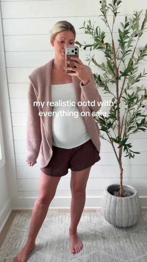 A very realistic 7 month pregnant outfit bc I wanted to share this cardigan but didn’t wanna put real clothes on 🤣 see b i oooo 🤍 by Chloe Webb
